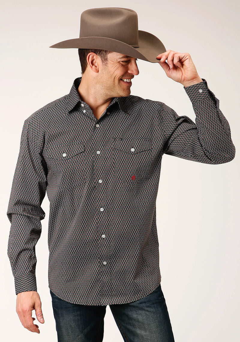 Load image into Gallery viewer, 03-001-0325-6009 GR - Roper Men's Long Sleeve Button Diamond Neat Olive Western Shirt
