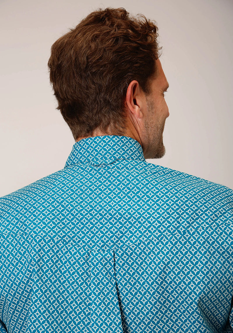 Load image into Gallery viewer, 03-001-0325-6019 BU - Roper Men's Long Sleeve Button Diamond Print Turquoise Western Shirt
