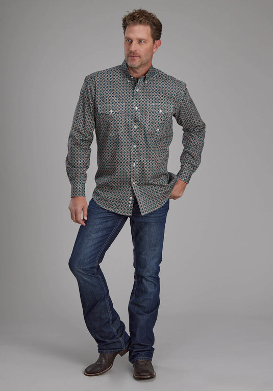 03-001-0325-6021 BR - Roper Men's Acorn Foulard Long Sleeve Button Western Shirt