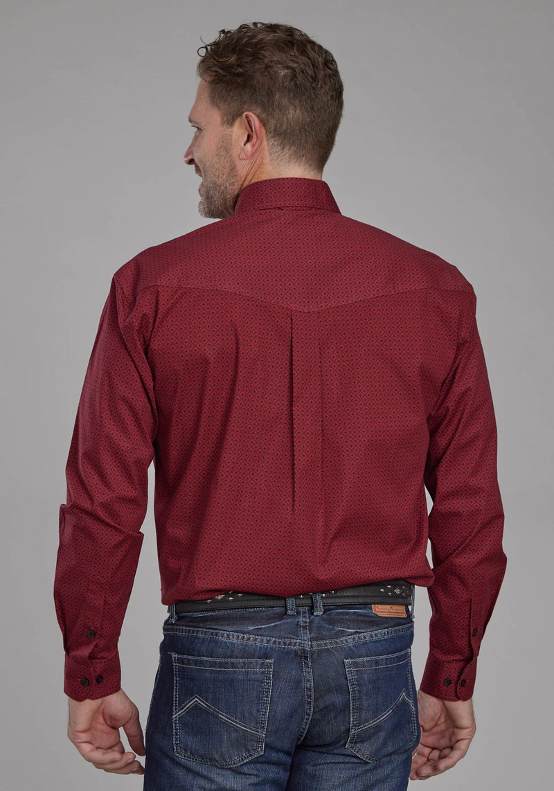 Load image into Gallery viewer, 03-001-0325-6600 RE - Roper Men's Diamond Print Stretch Poplin Red Long Sleeve Button Western Shirt
