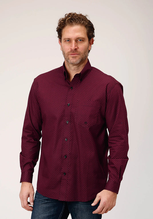 03-001-0326-1008 RE - Roper Men's Long Sleeve Button Four Leaf Foulard Western Shirt