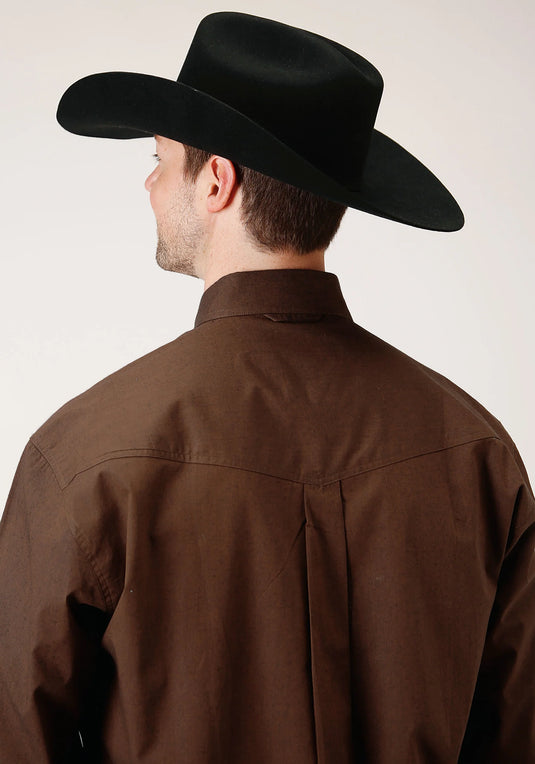 03-001-0365-0126 BR - Roper Men's Long Sleeve Button Black Fill Brown Western Shirt