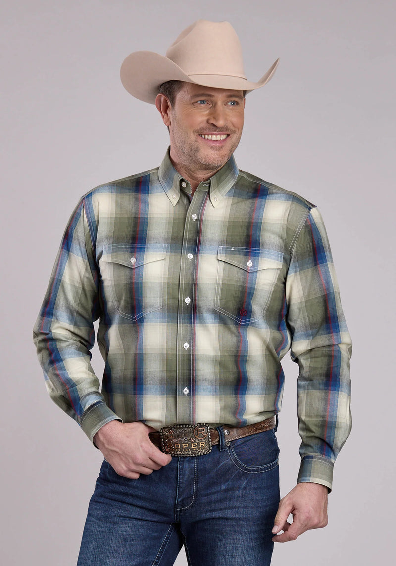 Load image into Gallery viewer, 03-001-0378-1057 MU - Roper Men's Long Sleeve Button Evergreen Plaid Western Shirt
