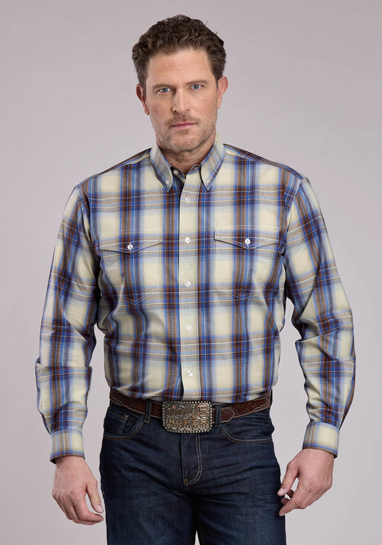 03-001-0378-1058 BU - Roper Men's Long Sleeve Button Open Window Plaid Western Shirt