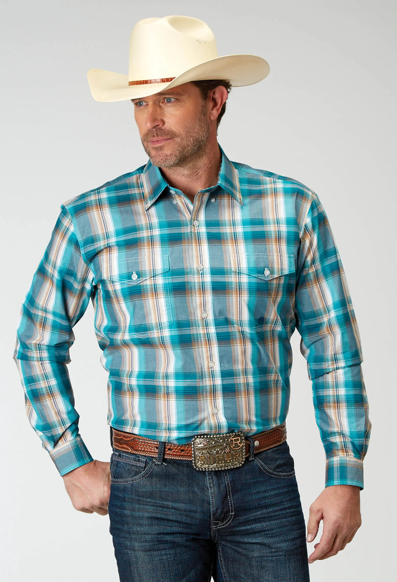 Load image into Gallery viewer, 03-001-0378-2095 MU - Roper Men's Long Sleeve Button Waters Edge Plaid Western Shirt
