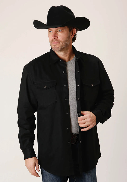 03-001-0423-6624 BL - Roper Men's Long Sleeve Snap Brushed Twill Black Western Shirt