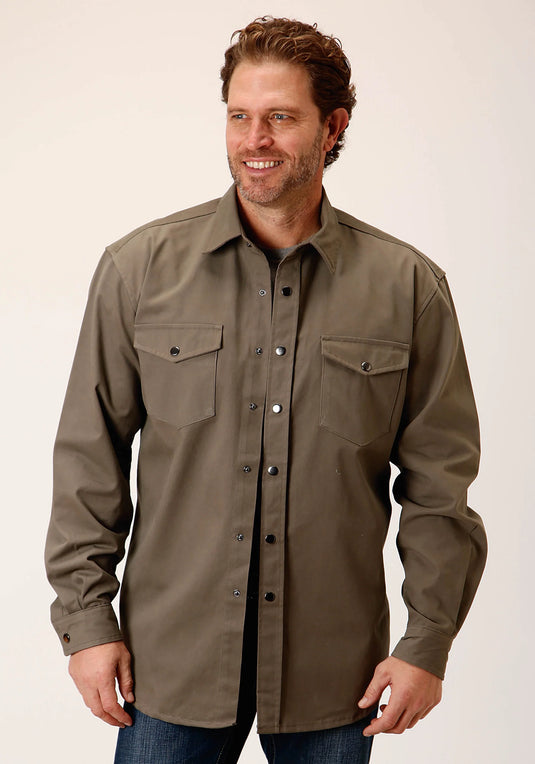 03-001-0423-6622 TA - Roper Men's Long Sleeve Snap Brushed Twill Tan Western Shirt