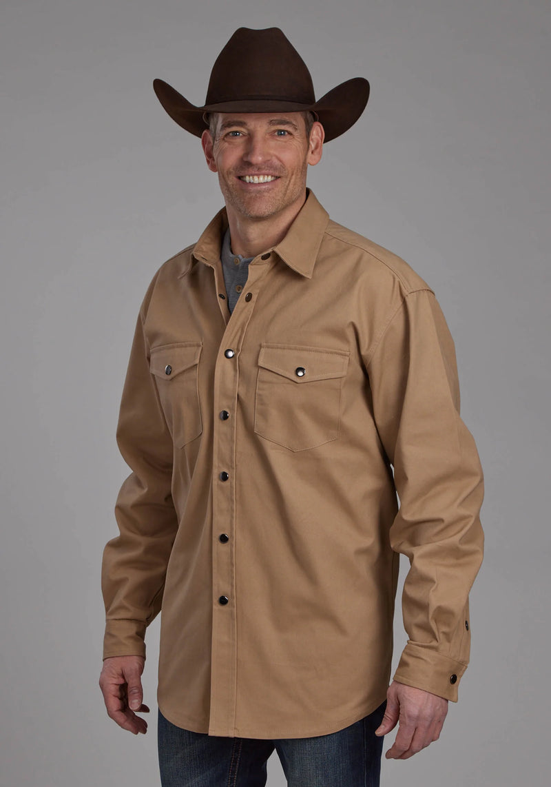 Load image into Gallery viewer, 03-001-0423-6630 TA - Roper Men's Long Sleeve Snap Twill Khaki Western Shirt
