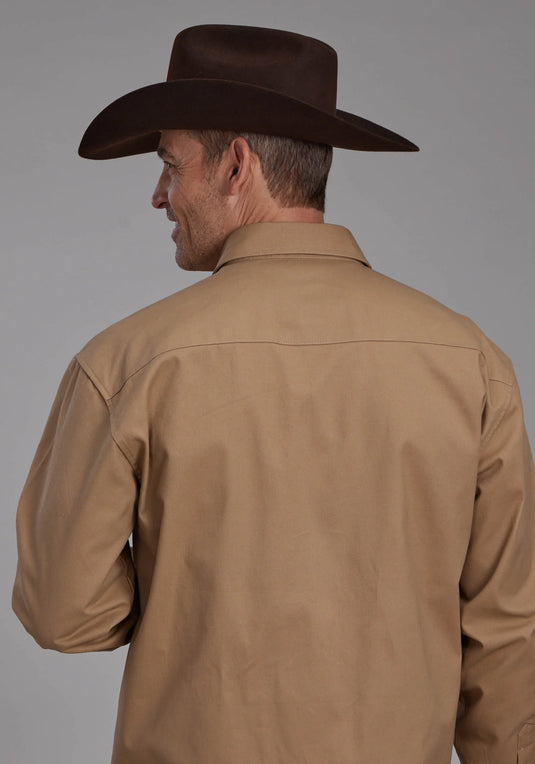03-001-0423-6630 TA - Roper Men's Long Sleeve Snap Twill Khaki Western Shirt