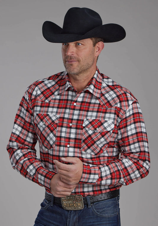 03-001-0522-1704 OR - Roper Men's Unlined Flannel Shirt Long Sleeve Snap Western Shirt