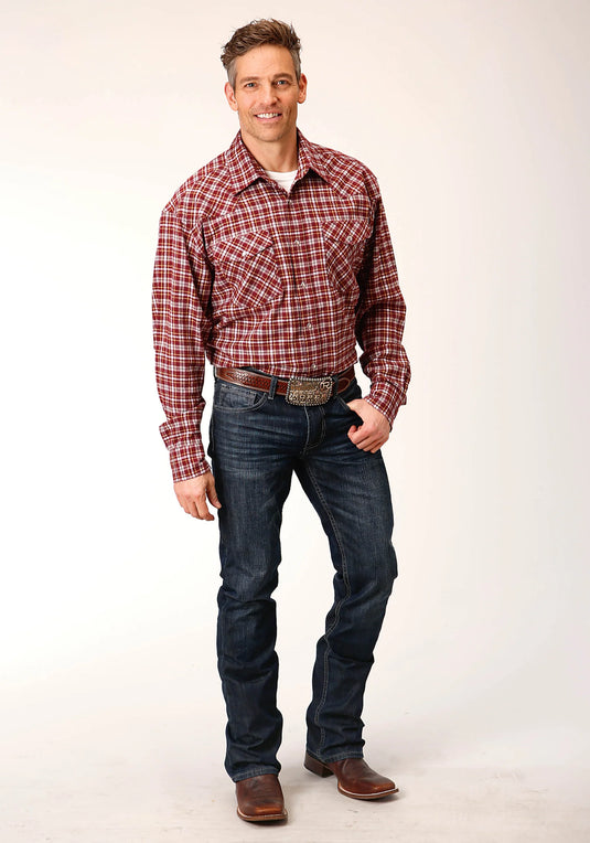 03-001-0522-3696 WI - Roper Men's Long Sleeve Snap Unlined Flannel Plaid Shirt Western Shirt