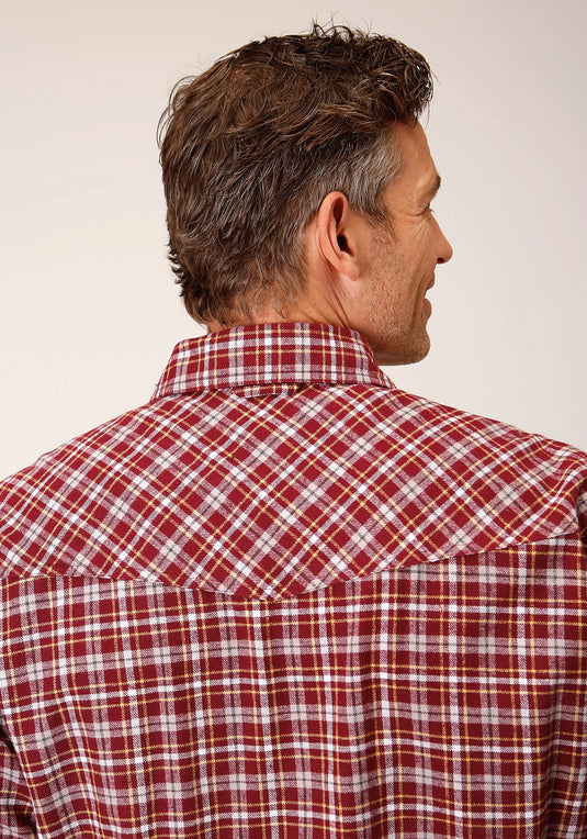 03-001-0522-3696 WI - Roper Men's Long Sleeve Snap Unlined Flannel Plaid Shirt Western Shirt