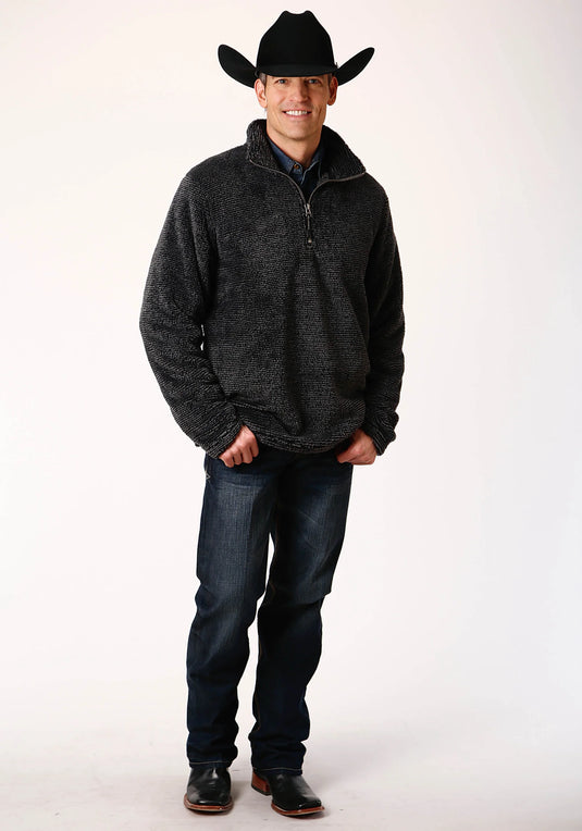 03-097-0250-7122 GY - Roper Men's Gray Melange Fleece 3/4 Zip Pullover