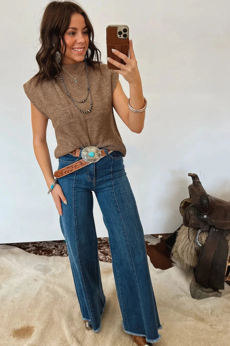 Load image into Gallery viewer, DLLS557 - Ladies Light French Solid Color Ribbed Mock Neck Sleeveless Sweater
