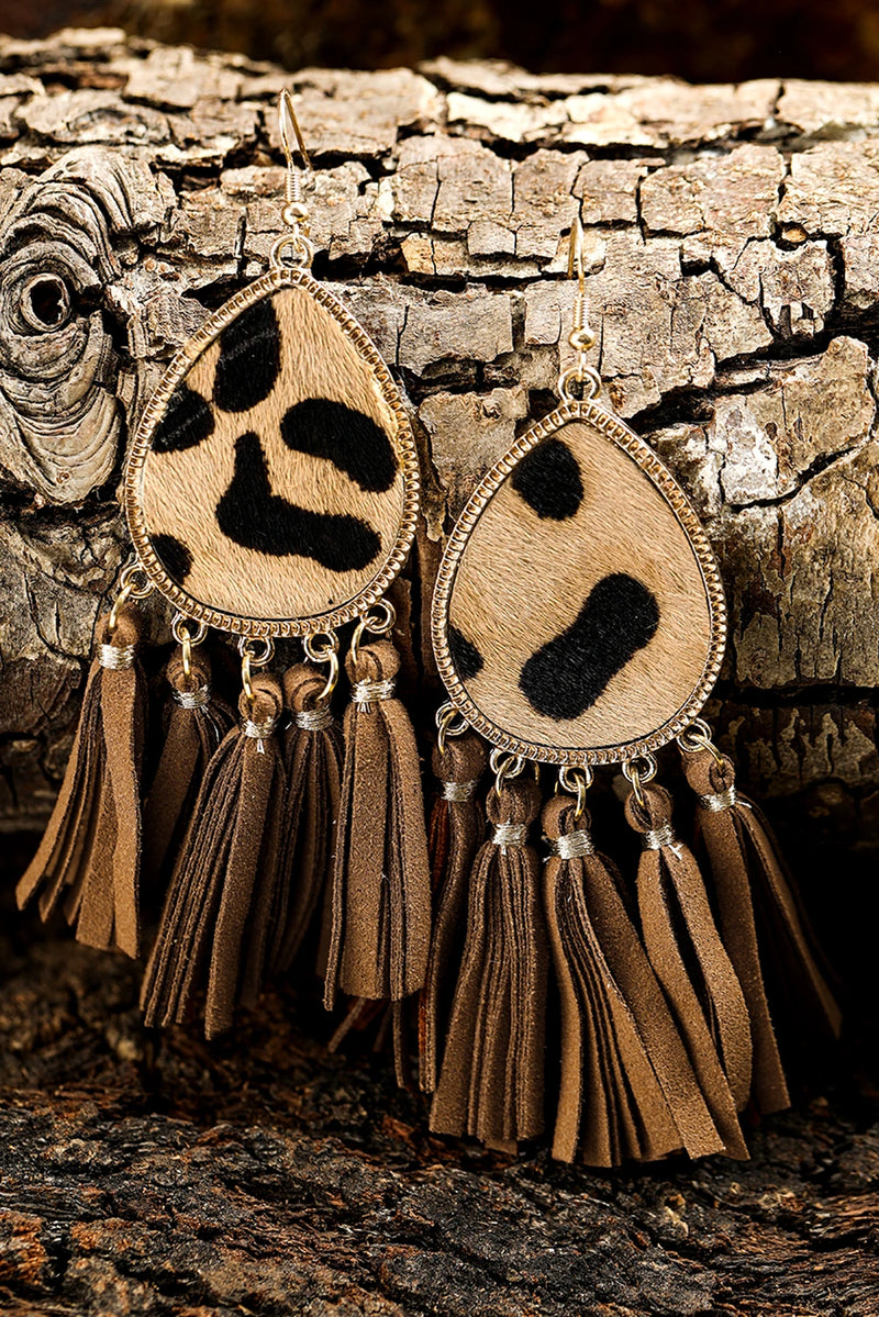 Load image into Gallery viewer, DLLER 17 - Honey Gold Boho Leopard Print Tasseled Hook Earrings
