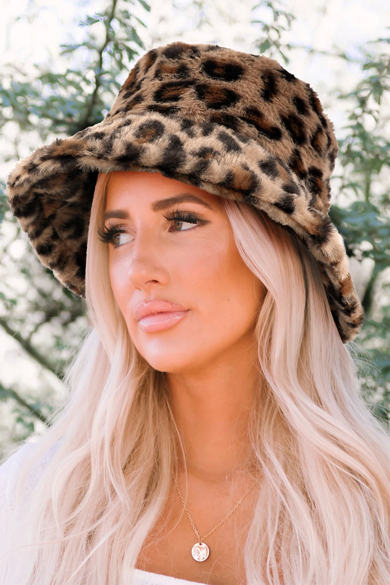 Load image into Gallery viewer, DLLHAT 1 - Thai Curry Leopard Plush Wide Brim Winter Fishman Hat
