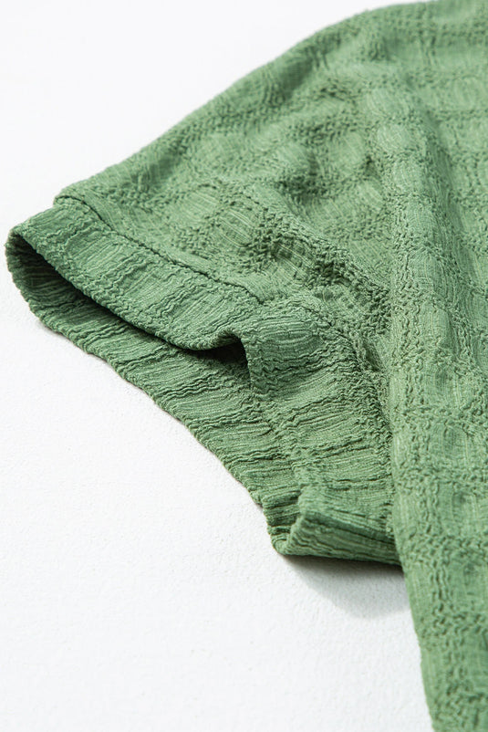 DLLS552 - Ladies Grass Green Solid Color Textured Batwing Sleeve Tee