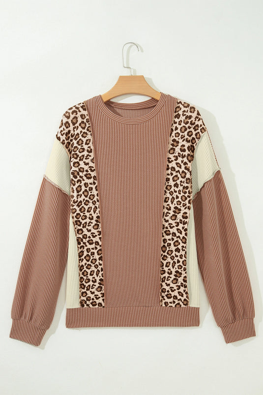 DLLS878 - Ladies DUNE Leopard Print Colorblock Ribbed Knit Blouse