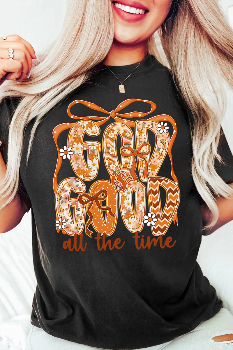 Load image into Gallery viewer, DLLS776 - Ladies Black GOD IS GOOD Thanksgiving Theme Print Custom Graphic Tee
