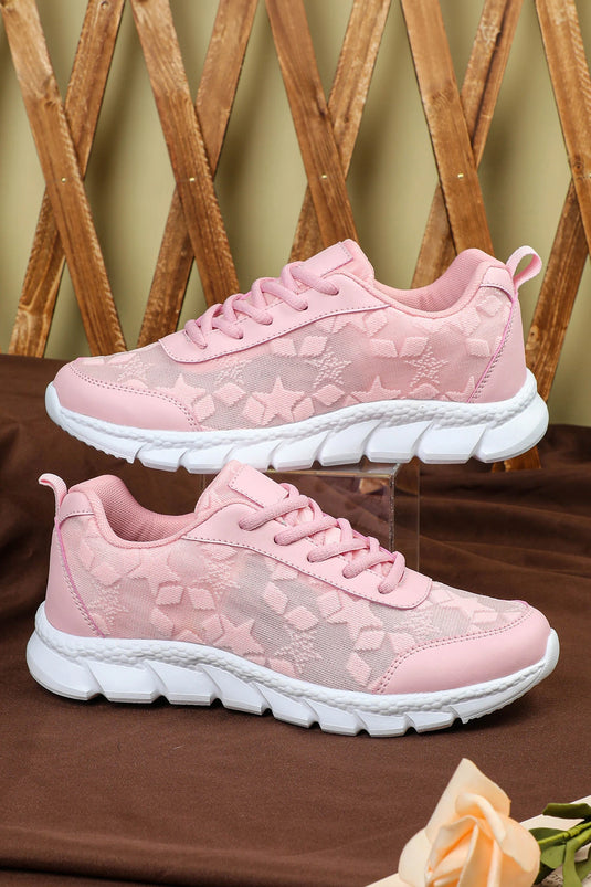 DLLSHOE 178 - Pink Boho Cute Pattern Lace-Up Rugged Sole Sporty Sneakers