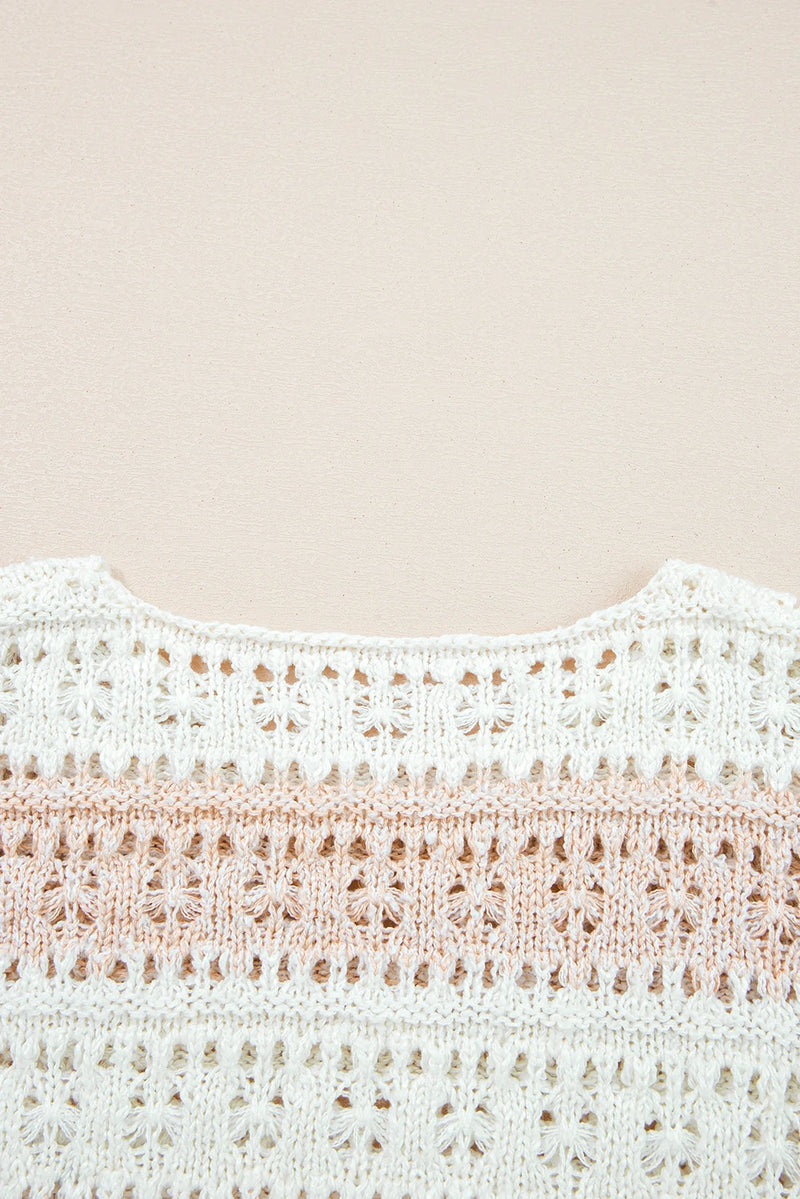 Load image into Gallery viewer, DLLS193 - Ladies Pink Hollow-out Colorblock Drop Shoulder Casual Sweater
