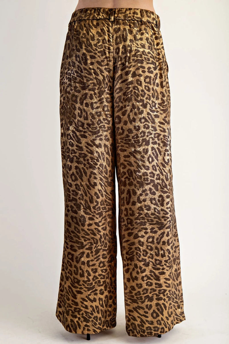 Load image into Gallery viewer, DLLS798 - Ladies Multicolour Leopard Print Western Style Wide Leg Full Length Pants
