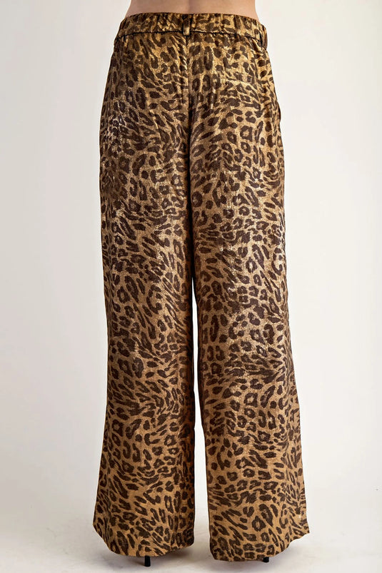 DLLS798 - Ladies Multicolour Leopard Print Western Style Wide Leg Full Length Pants
