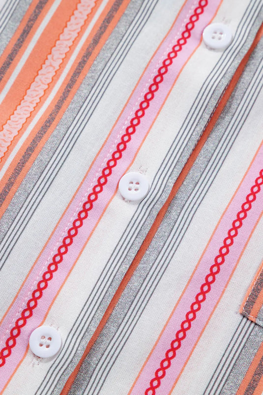 DLLS519 - Ladies Pink Stripe Button up Short Sleeve Shirt