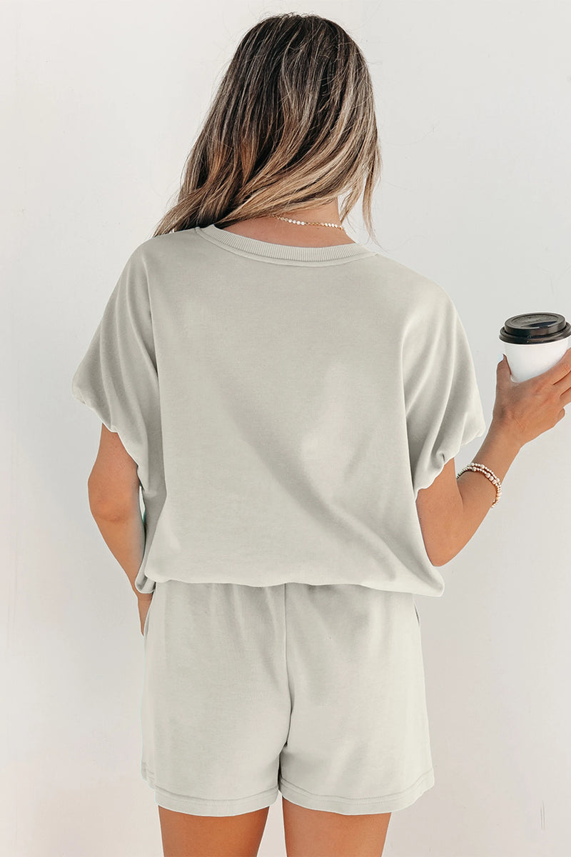 Load image into Gallery viewer, DLLS606 - Ladies Smoke Gray Solid Color Puffy Loose Top Drawstring Shorts 2pcs Outfit
