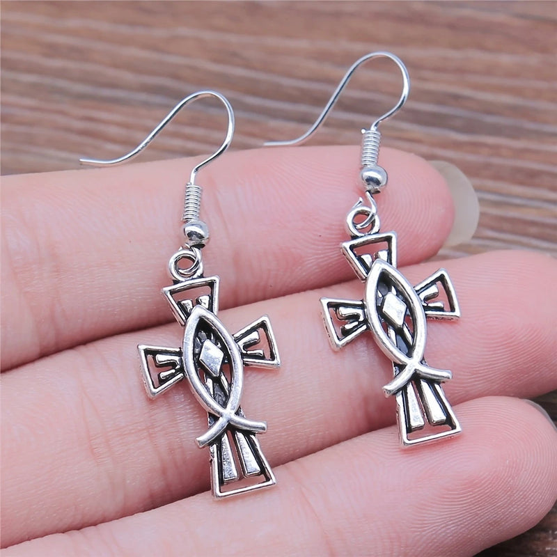 Load image into Gallery viewer, TMER45 - Fish Cross Earrings
