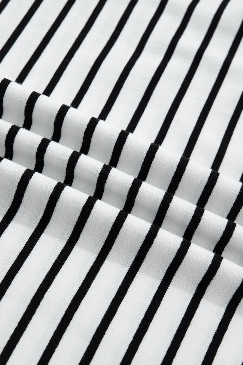 Load image into Gallery viewer, DLLS624 - Ladies Black Stripe Cuffed Sleeve Button Detail Loose Tee
