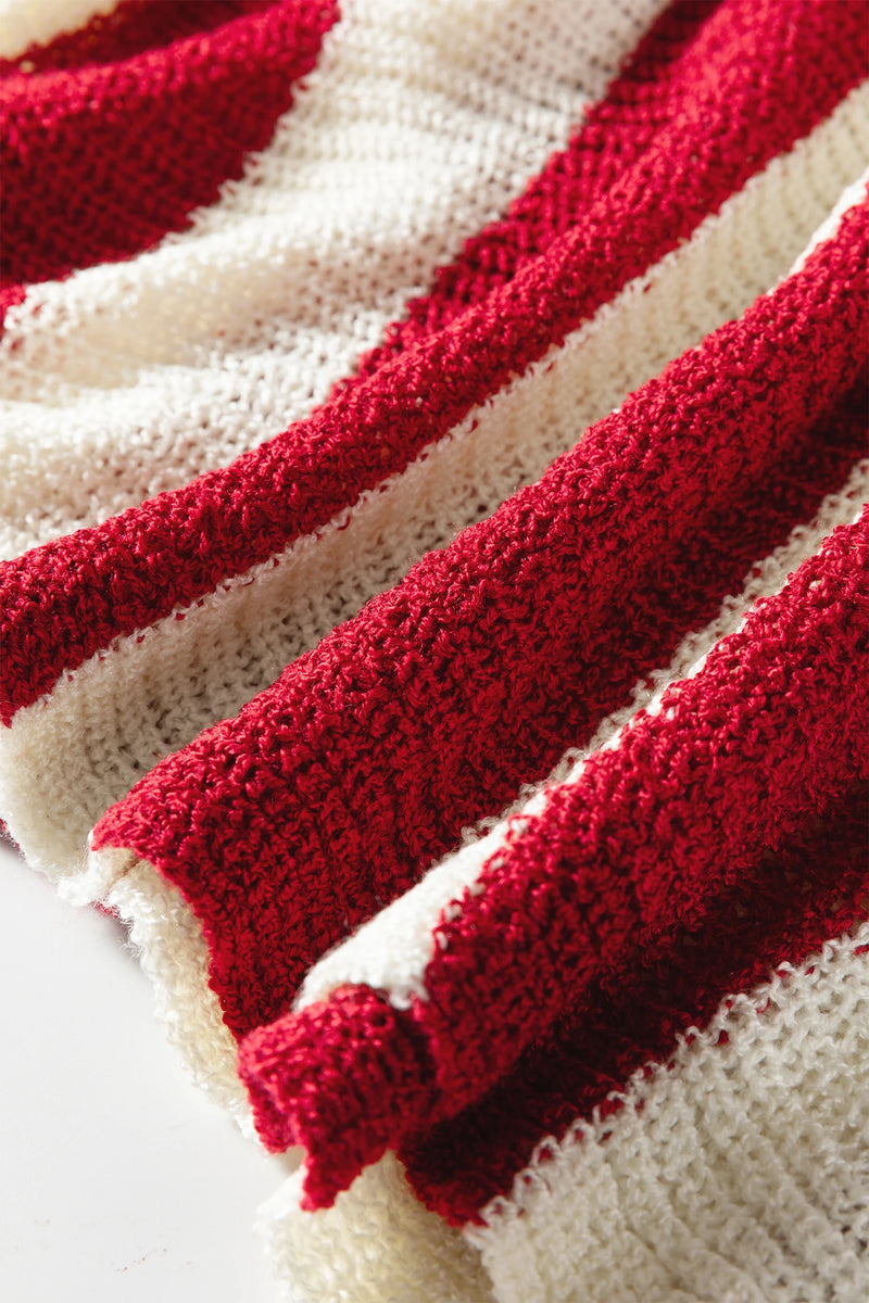 Load image into Gallery viewer, DLLS414 - Ladies Red Stripe Colorblock V Neck Bracelet Sleeve Sweater
