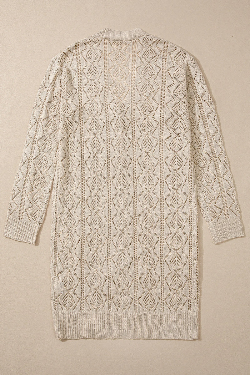 Load image into Gallery viewer, DLLS132 - Ladies Parchment Hollow Out Buttons Front Long Cardigan
