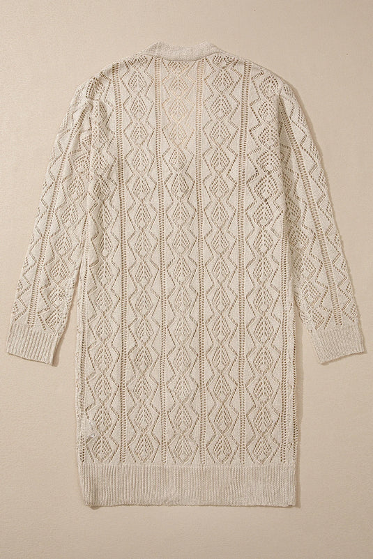 DLLS132 - Ladies Parchment Hollow Out Buttons Front Long Cardigan
