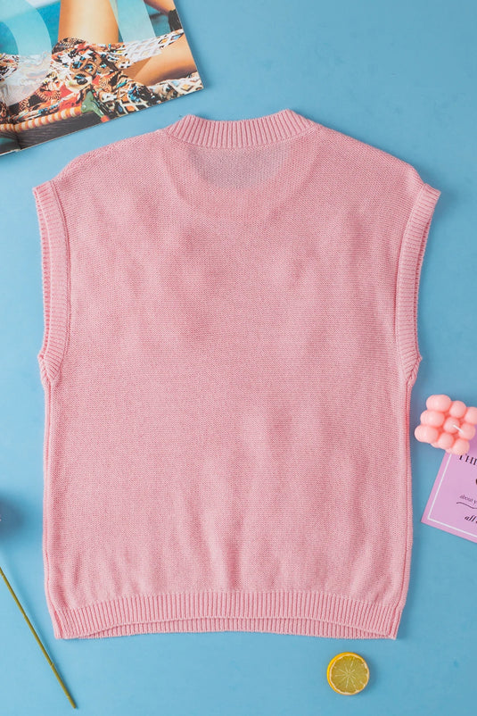 DLLS565 - Ladies Pink Multi Crochet Flower Knit Short Sleeve Sweater Top