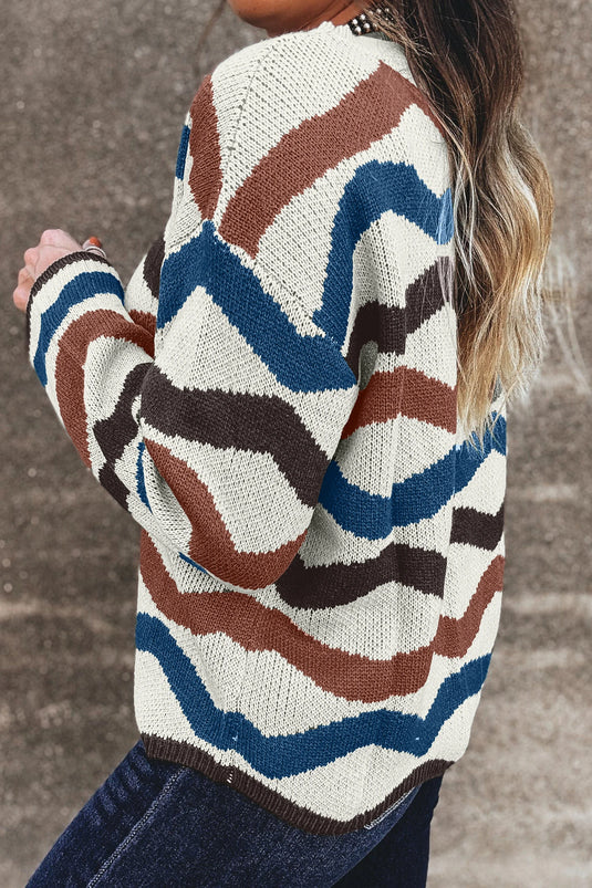 DLLS755 - Ladies Multicolour Retro Wave Print Western Sweater