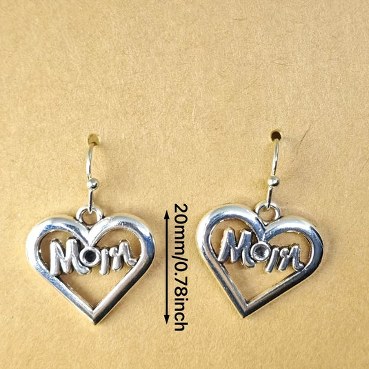 TMER61 - Heart Shaped Dangle Mom Earrings