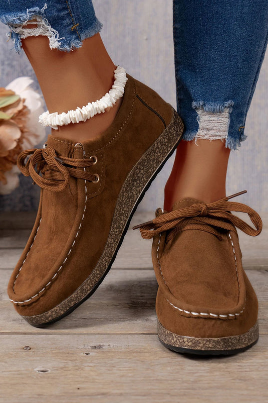 DLLSHOE 45 - Coffee Thick Sole Lace-Up Casual Shoes