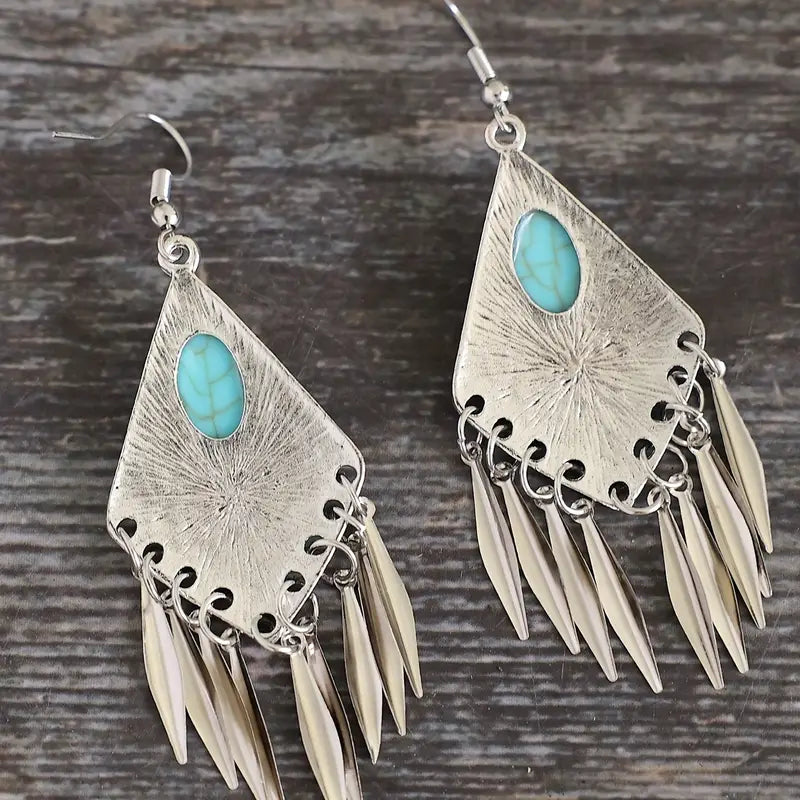 Load image into Gallery viewer, TMER4 - Turquoise Feather Dangle Earrings
