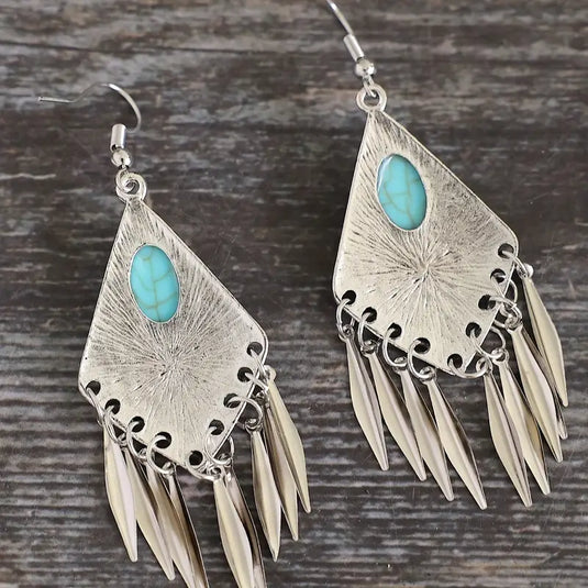 TMER4 - Turquoise Feather Dangle Earrings