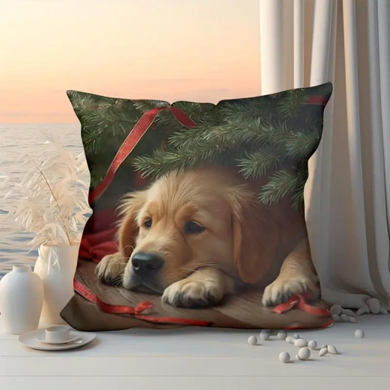 Load image into Gallery viewer, TMPL145 - 1 Piece - 18&quot; x 18&quot; Golden Retriever Christmas Throw Pillow
