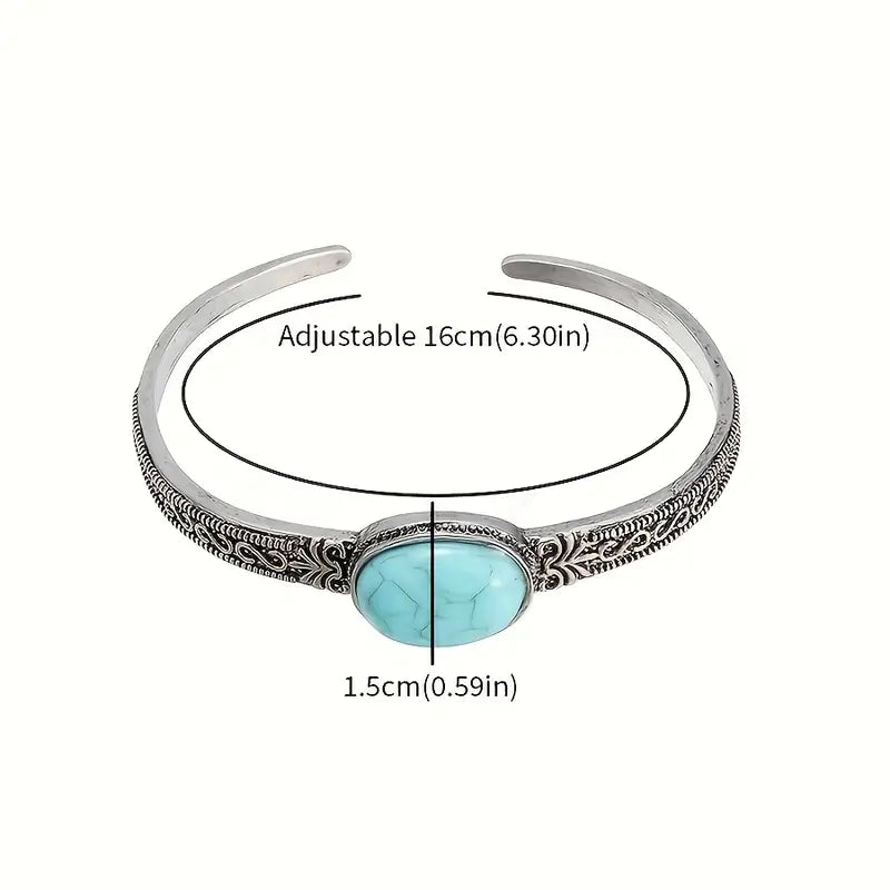 Load image into Gallery viewer, TMBC11 - Synthetic Turquoise Open Bangle Bracelet
