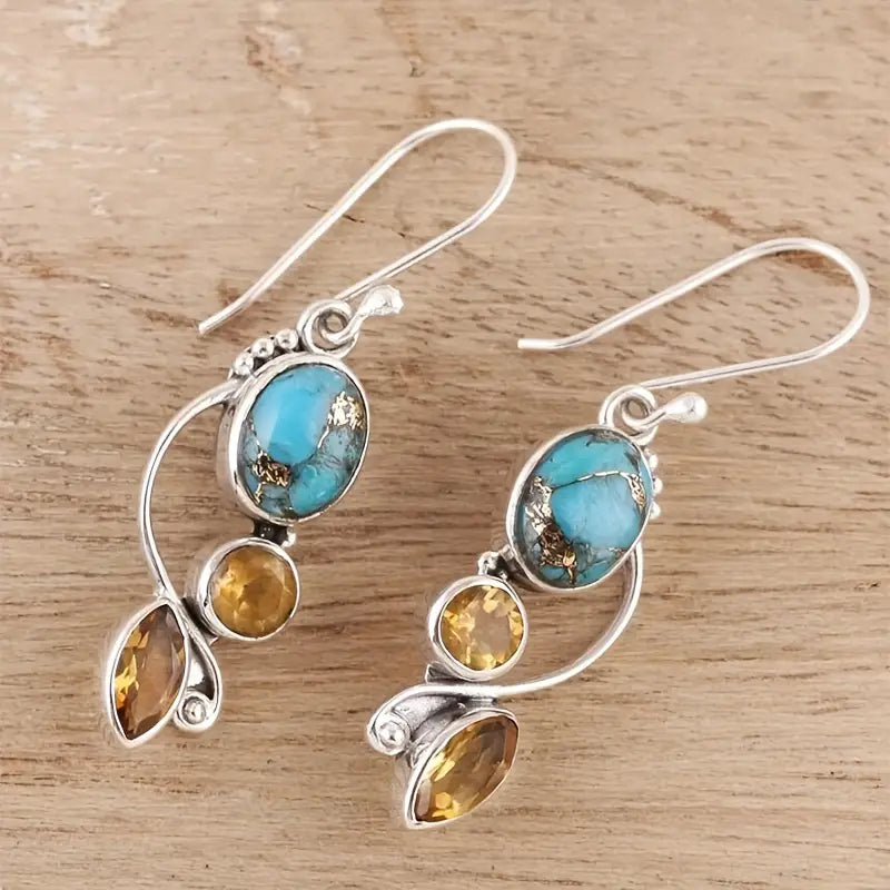 Load image into Gallery viewer, TMER51 - Turquoise Water Inlaid Drop Earrings
