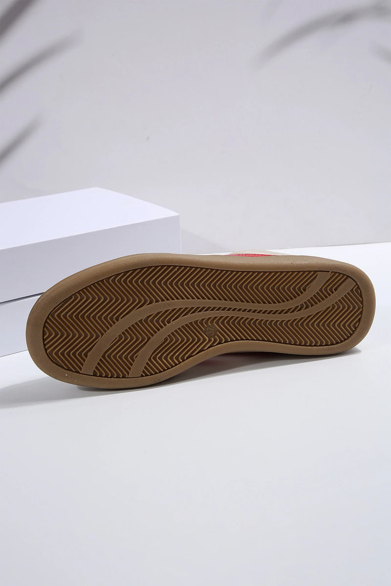 Load image into Gallery viewer, DLLSHOE 101 - Fiery Red Mesh PU Leather Contrast Detail Low Back Slip On Shoes
