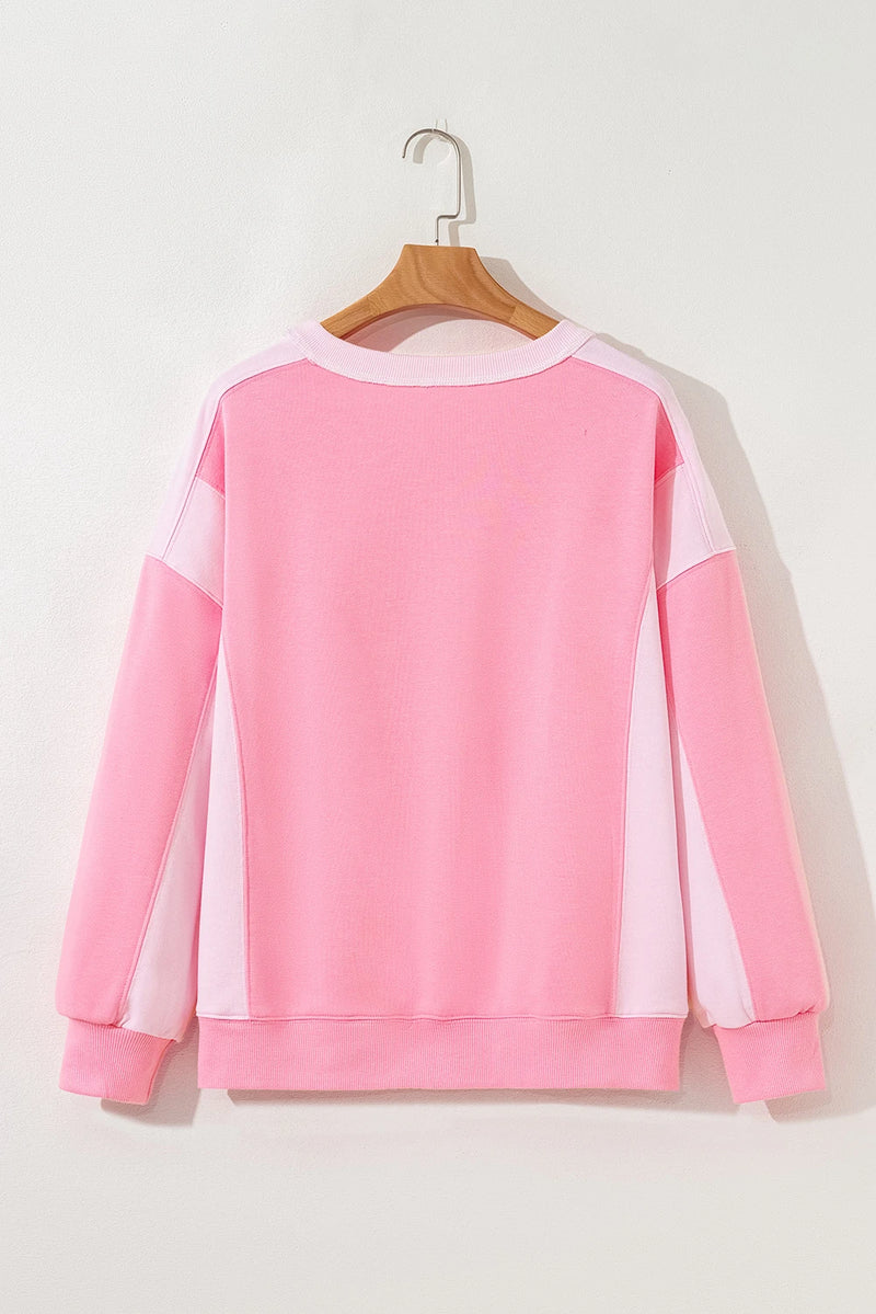 Load image into Gallery viewer, DLLS326 - Ladies Bonbon 2-Tone Color Block Patchwork Drop Shoulder Sweatshirt
