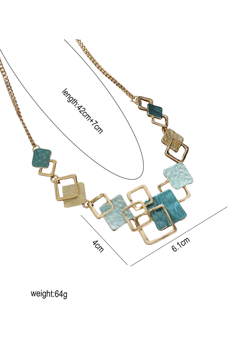 Load image into Gallery viewer, DLLNK 11 - Peacock Blue Bohemian Simple Geometric Hollowed Alloy Thin Coating Necklace
