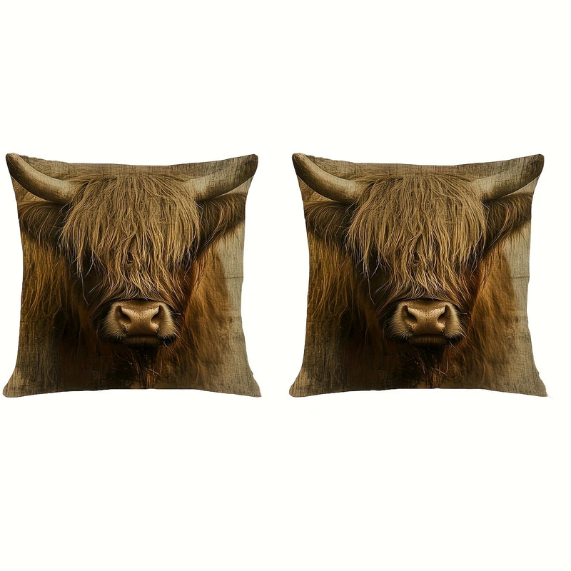 Load image into Gallery viewer, TMPL90 - Set of 2 - 18&quot; x 18&quot; Vintage Highland Cow Throw Pillows
