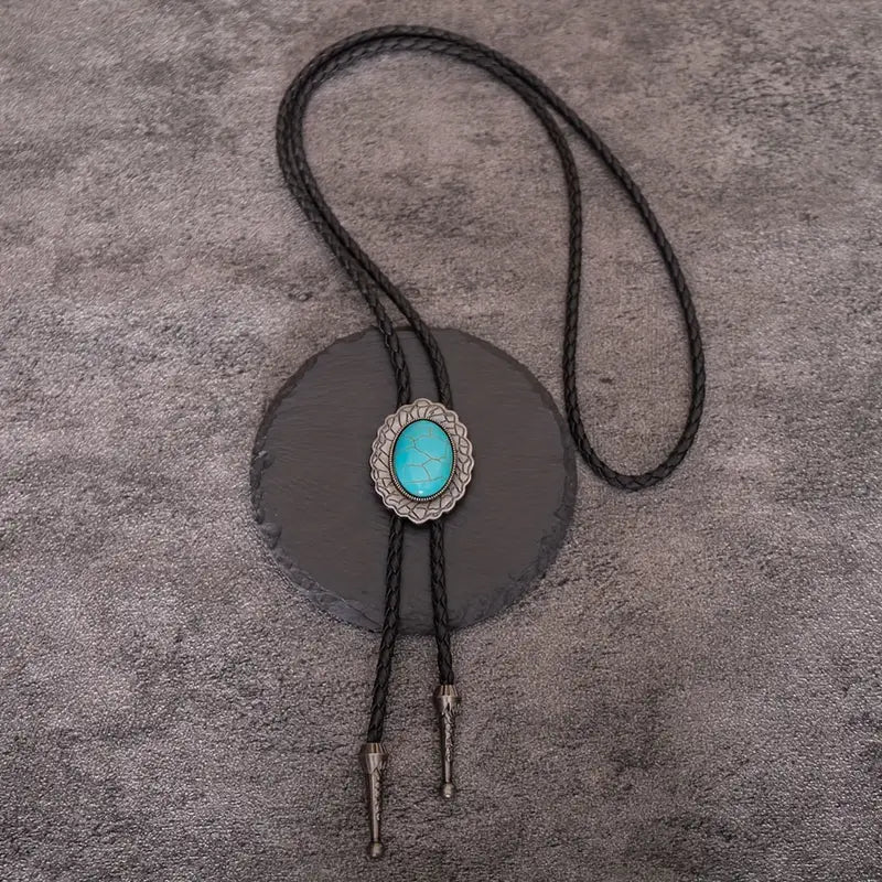 Load image into Gallery viewer, TMBLO10 - Black Turquoise Bolo Tie
