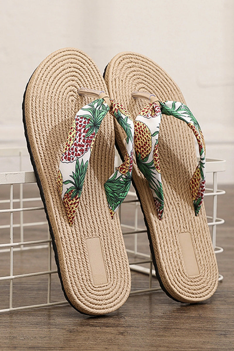 Load image into Gallery viewer, DLLSHOE 109 - Parchment Tropical Beach Vacation Pineapple Printed Flip Flops
