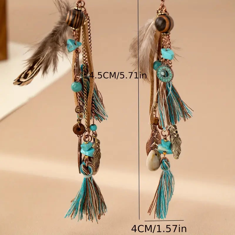 Load image into Gallery viewer, TMER56 - Feather Tassle Post Earrings
